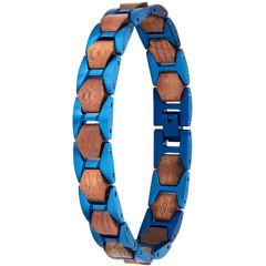 ***COI Titanium Blue/Black Koa Wood Bracelet With Stainless Steel Clasp(Length: 8.66 inches)-01013AA
