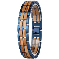 ***COI Titanium Blue/Black Koa Wood Bracelet With Stainless Steel Clasp(Length: 8.66 inches)-01014AA