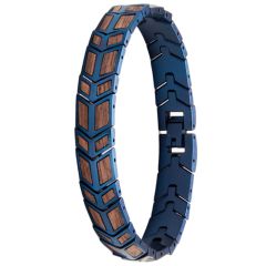 ***COI Titanium Blue/Black Koa Wood Bracelet With Stainless Steel Clasp(Length: 8.66 inches)-01015AA