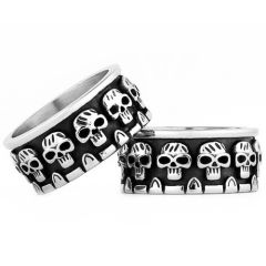 ***COI Titanium Black Silver Skull Ring-01017AA