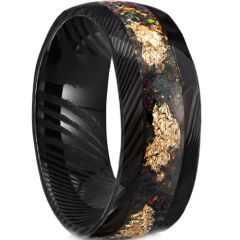 ***COI Black Tungsten Carbide Damascus Ring With Meteorite & Gold Foil-01021AA