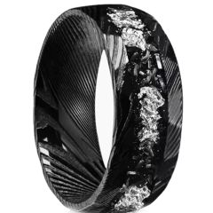***COI Black Tungsten Carbide Damascus Ring With Meteorite & Silver Foil-01023AA