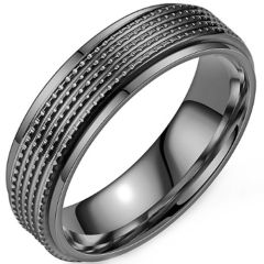 ***COI Titanium Black/Gold Tone/Silver Step Edges Ring-01036AA