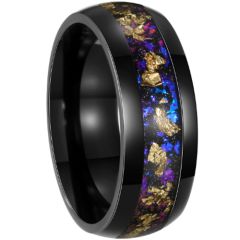 ***COI Black Titanium Crushed Blue Opal Dome Court Ring With Gold Foil-01037A