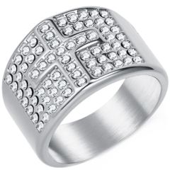 ***COI Titanium Gold Tone/Silver Cross Ring With Cubic Zirconia-01040AA