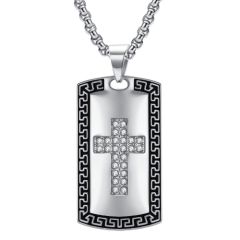 ***COI Titanium Black Gold Tone/Silver Cross Tag Pendant With Cubic Zirconia-01041AA