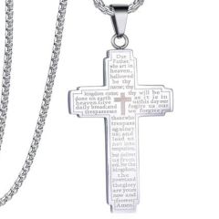 ***COI Titanium Black/Gold Tone/Silver Cross Prayer Pendant-01042AA