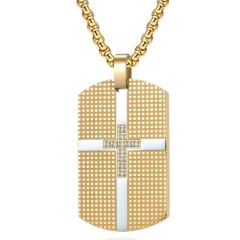 ***COI Titanium Black Gold Tone/Silver Cross Tag Pendant With Cubic Zirconia-01043AA