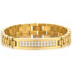 ***COI Titanium Gold Tone/Silver Cubic Zirconia Bracelet With Stainless Steel Clasp(Length: 8.07 inches)-01047AA