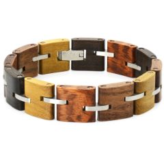 ***COI Titanium Black/Silver Koa Wood Bracelet With Stainless Steel Clasp(Length: 8.27 inches)-01049AA