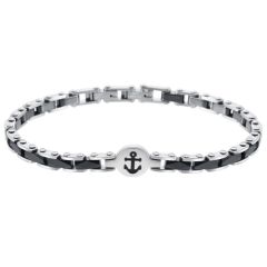 ***COI Titanium Black Silver Faceted Anchor Bracelet With Stainless Steel Clasp(Length: 7.87 inches)-01050AA