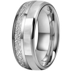 ***COI Tungsten Carbide Rose/Silver Meteorite & Abalone Shell Dome Court Ring-01052AA