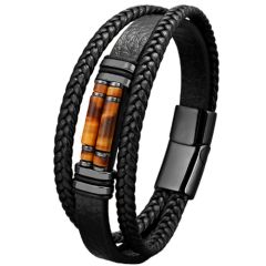 ***COI Titanium Tiger Eye Genuine Leather Bracelet With Steel Clasp(Length: 9.06 inches)-01059AA