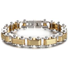 ***COI Titanium Gold Tone Silver Checkered Flag Bracelet With Steel Clasp(Length: 9.06 inches)-01062AA