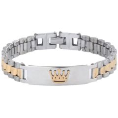 ***COI Titanium Gold Tone Silver King Crown Bracelet With Steel Clasp(Length: 8.27 inches)-01066AA