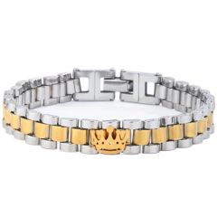 ***COI Titanium Gold Tone Silver King Crown Bracelet With Steel Clasp(Length: 7.87 inches)-01067AA