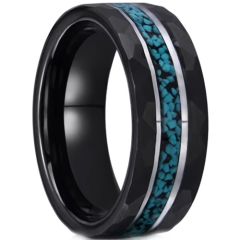 ***COI Tungsten Carbide Black Silver Turquoise Faceted Ring-01072AA