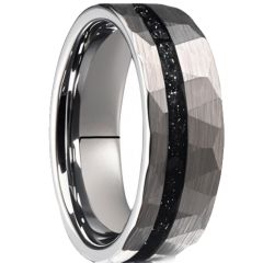 ***COI Tungsten Carbide Faceted Ring With Meteorite-01073AA
