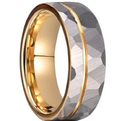 ***COI Tungsten Carbide Gold Tone Silver Offset Groove Faceted Ring-01076AA