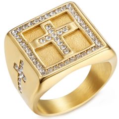 ***COI Gold Tone Titanium Cross Ring With Cubic Zirconia-01084AA