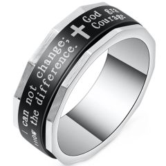 ***COI Titanium Black Silver Cross Prayer Rotating Ring-01087AA