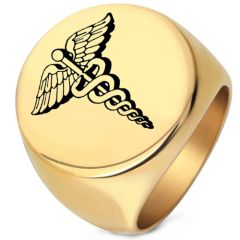 ***COI Titanium Gold Tone/Silver Medical Alert Ring-01088AA