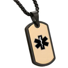 ***COI Titanium Black Gold Tone/Silver Medical Alert Pendant-01092AA