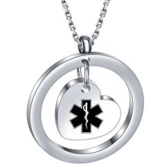 ***COI Titanium Medical Alert Heart Pendant-01095AA