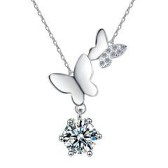 ***COI Sterling Silver 925 Butterfly 1 Carat Solitaire Moissanite Necklace(Length:19.68 inches)-01098AA