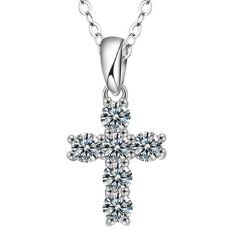 ***COI Sterling Silver 925 0.60ct Moissanite Cross Pendant-01100AA
