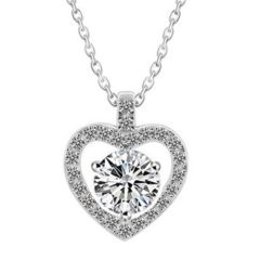 ***COI Sterling Silver 925 1 Carat Solitaire Moissanite Heart Pendant-01101AA