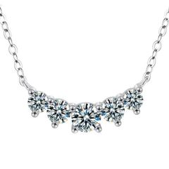 ***COI Sterling Silver 925 Gold Tone/Silver Five Moissanite Necklace(Length: 19.68 inches)-01105AA