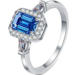 ***COI Sterling Silver 925 1 Carat Blue Moissanite Solitaire Ring-01109AA