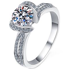 ***COI Sterling Silver 925 1 Carat Solitaire Moissanite Ring-01110AA