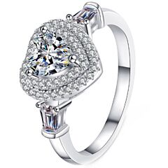 ***COI Sterling Silver 925 1 Carat Heart Moissanite Solitaire Ring-01112AA