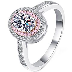 ***COI Sterling Silver 925 Rose Silver 1 Carat Oval Moissanite Solitaire Ring-01113AA