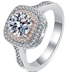 ***COI Sterling Silver Rose Silver 1 Carat Moissanite Solitaire Ring-01120AA