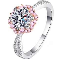 ***COI Sterling Silver 925 Rose Silver 1 Carat Moissanite Solitaire Ring-01121AA
