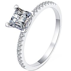 ***COI Sterling Silver 925 1 Carat Princess Cut Moissanite Solitaire Ring-01128AA
