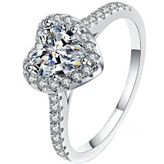 ***COI Sterling Silver 925 1 Carat Heart Moissanite Solitaire Ring-01132AA