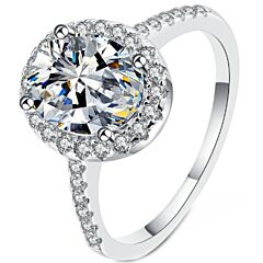 ***COI Sterling Silver 925 1 Carat Oval Moissanite Solitaire Ring-01137AA
