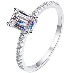 ***COI Sterling Silver 925 1 Carat Baguette Moissanite Solitaire Ring-01138AA