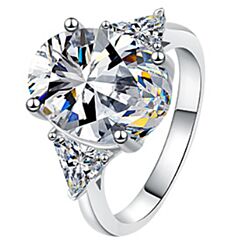 ***COI Sterling Silver 925 6 Carat Oval Moissanite Solitaire Ring-01140AA