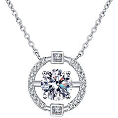 ***COI Sterling Silver 925 1 Carat Moissanite Solitaire Necklace(Length: 19.68 inches)-01145AA