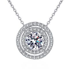 ***COI Sterling Silver 925 1 Carat Moissanite Solitaire Necklace(Length: 19.68 inches)-01147AA