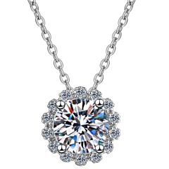 ***COI Sterling Silver 925 1 Carat Moissanite Solitaire Necklace(Length: 19.67 inches)-01149AA