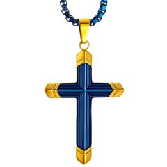 ***COI Titanium Black/Blue Gold Tone Cross Pendant-01155AA