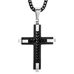 ***COI Titanium Black Silver Cross Pendant-01156AA