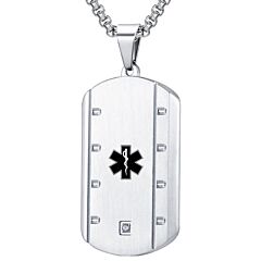 ***COI Titanium Black/Silver Medical Alert Pendant With Cubic Zirconia-01157AA