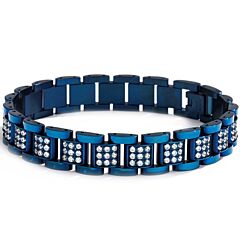 ***COI Titanium Black Blue Cubic Zirconia Bracelet With Steel Clasp(Length: 8.46 inches)-01160AA